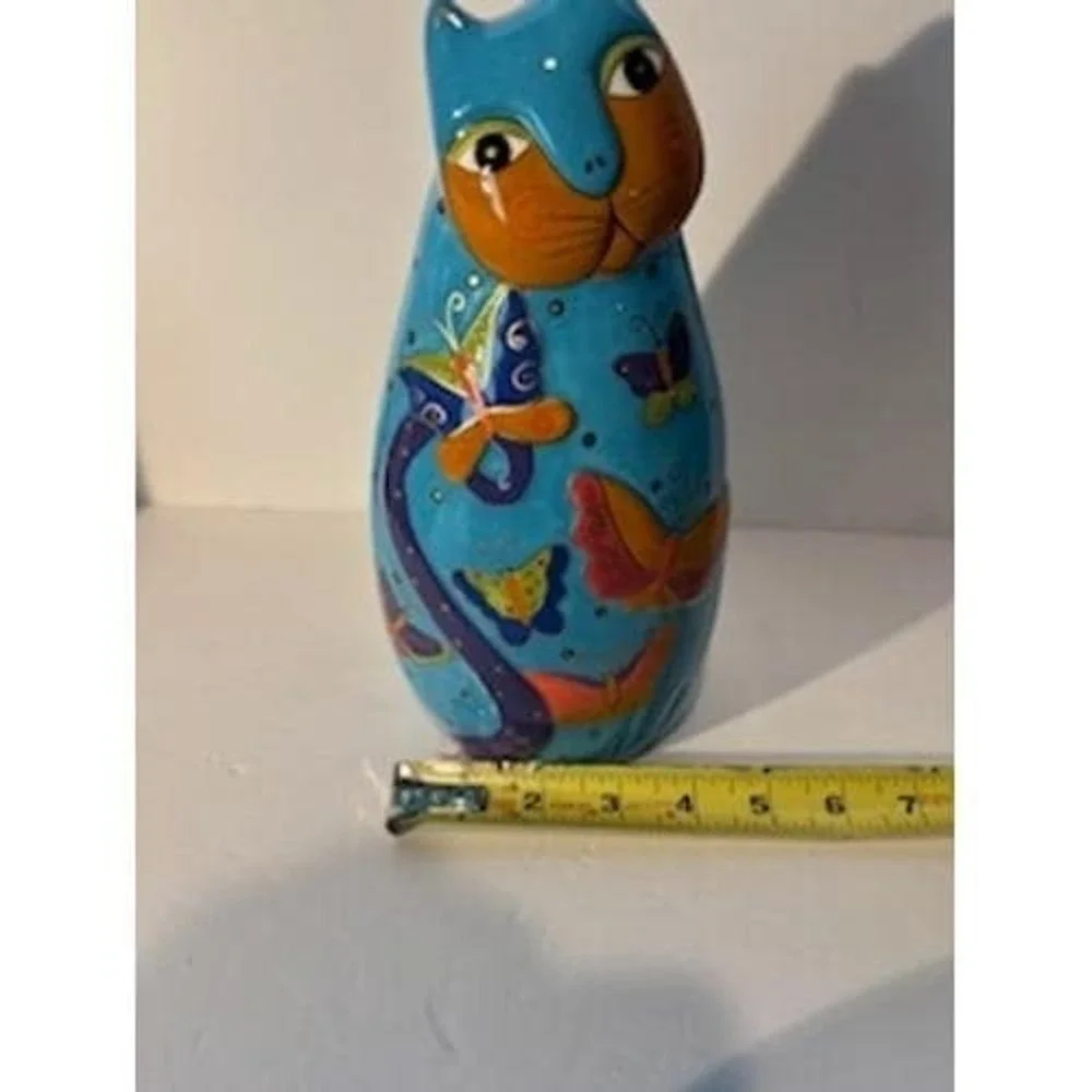 Vintage 90s Tall Laurel Burch Blue Cat Butterflies Figurine Gantz‎